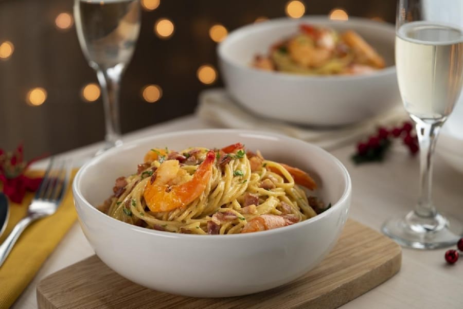 Spaghetti Carbonara con Camarón 