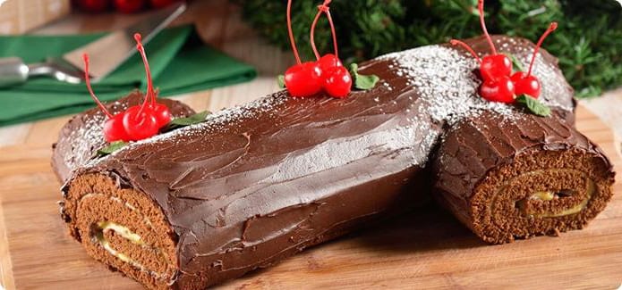 Tronco Navideño Relleno de Crema Pastelera